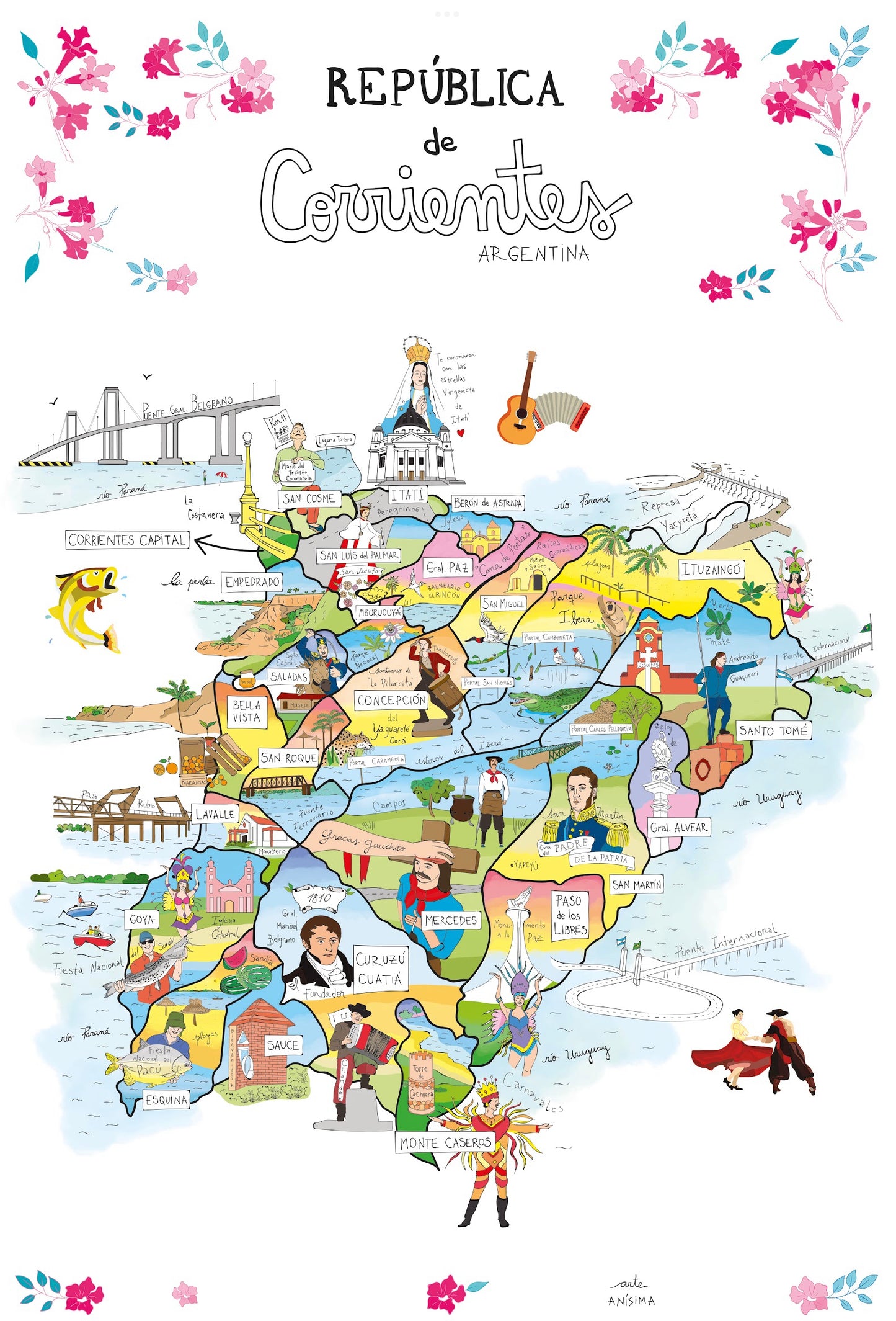 Mapa ilustrado de Corrientes | Serie Láminas de Autor - Anísima